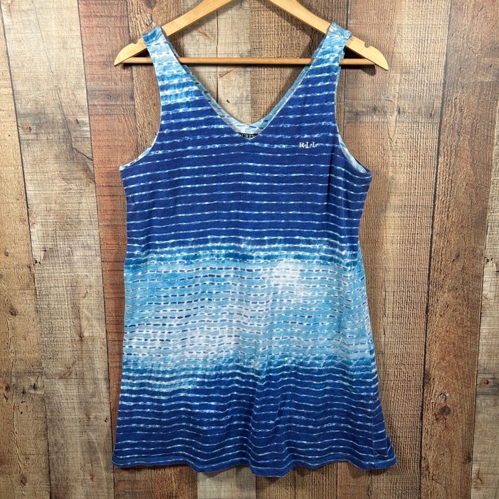 Lauren Ralph Lauren Blue Stripe Beach Cover Up Tank Dress Large Tie Dye